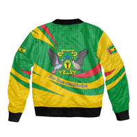 Sao Tome and Principe National Emblem Sleeve Zip Bomber Jacket with Green Yellow Flag Pattern