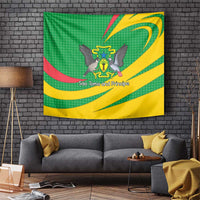 Sao Tome and Principe National Emblem Tapestry with Green Yellow Flag Pattern