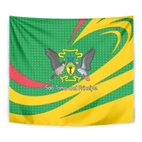 Sao Tome and Principe National Emblem Tapestry with Green Yellow Flag Pattern