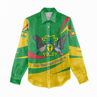 Sao Tome and Principe National Emblem Women Casual Shirt with Green Yellow Flag Pattern