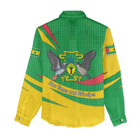 Sao Tome and Principe National Emblem Women Casual Shirt with Green Yellow Flag Pattern