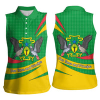 Sao Tome and Principe National Emblem Women Sleeveless Polo Shirt with Green Yellow Flag Pattern