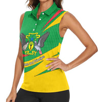 Sao Tome and Principe National Emblem Women Sleeveless Polo Shirt with Green Yellow Flag Pattern