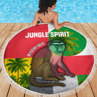 Jungle Spirit Monkey Beach Blanket with Sao Tome and Principe Tropical Flag Color Blocks