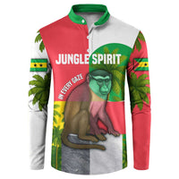 Jungle Spirit Monkey Button Sweatshirt with Sao Tome and Principe Tropical Flag Color Blocks