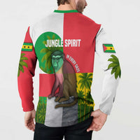 Jungle Spirit Monkey Button Sweatshirt with Sao Tome and Principe Tropical Flag Color Blocks