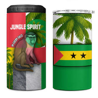 Jungle Spirit Monkey 4 in 1 Can Cooler Tumbler with Sao Tome and Principe Tropical Flag Color Blocks