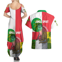 Jungle Spirit Monkey Couples Matching Summer Maxi Dress and Hawaiian Shirt with Sao Tome and Principe Tropical Flag Color Blocks