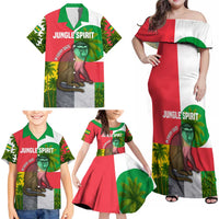 Jungle Spirit Monkey Family Matching Off Shoulder Maxi Dress and Hawaiian Shirt with Sao Tome and Principe Tropical Flag Color Blocks
