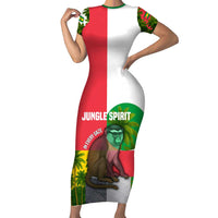 Jungle Spirit Monkey Family Matching Short Sleeve Bodycon Dress and Hawaiian Shirt with Sao Tome and Principe Tropical Flag Color Blocks