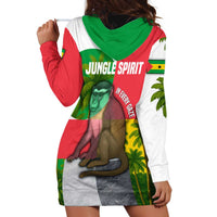 Jungle Spirit Monkey Hoodie Dress with Sao Tome and Principe Tropical Flag Color Blocks