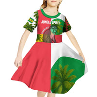 Jungle Spirit Monkey Kid Short Sleeve Dress with Sao Tome and Principe Tropical Flag Color Blocks