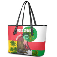 Jungle Spirit Monkey Leather Tote Bag with Sao Tome and Principe Tropical Flag Color Blocks