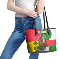 Jungle Spirit Monkey Leather Tote Bag with Sao Tome and Principe Tropical Flag Color Blocks