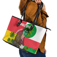 Jungle Spirit Monkey Leather Tote Bag with Sao Tome and Principe Tropical Flag Color Blocks