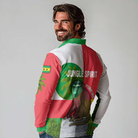 Jungle Spirit Monkey Long Sleeve Polo Shirt with Sao Tome and Principe Tropical Flag Color Blocks