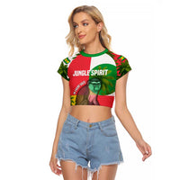 Jungle Spirit Monkey Raglan Cropped T Shirt with Sao Tome and Principe Tropical Flag Color Blocks