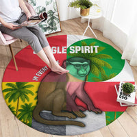 Jungle Spirit Monkey Round Carpet with Sao Tome and Principe Tropical Flag Color Blocks