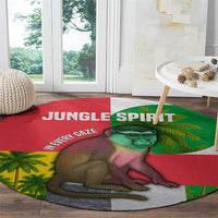 Jungle Spirit Monkey Round Carpet with Sao Tome and Principe Tropical Flag Color Blocks