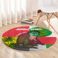Jungle Spirit Monkey Round Carpet with Sao Tome and Principe Tropical Flag Color Blocks