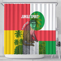 Jungle Spirit Monkey Shower Curtain with Sao Tome and Principe Tropical Flag Color Blocks