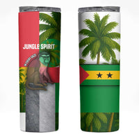 Jungle Spirit Monkey Skinny Tumbler with Sao Tome and Principe Tropical Flag Color Blocks