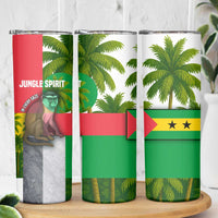 Jungle Spirit Monkey Skinny Tumbler with Sao Tome and Principe Tropical Flag Color Blocks