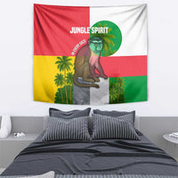 Jungle Spirit Monkey Tapestry with Sao Tome and Principe Tropical Flag Color Blocks