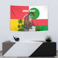 Jungle Spirit Monkey Tapestry with Sao Tome and Principe Tropical Flag Color Blocks