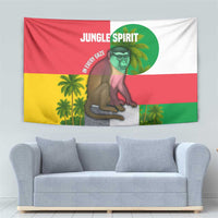 Jungle Spirit Monkey Tapestry with Sao Tome and Principe Tropical Flag Color Blocks