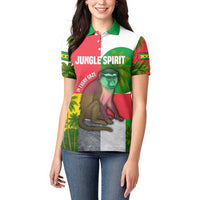 Jungle Spirit Monkey Women Polo Shirt with Sao Tome and Principe Tropical Flag Color Blocks