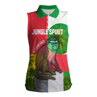 Jungle Spirit Monkey Women Sleeveless Polo Shirt with Sao Tome and Principe Tropical Flag Color Blocks