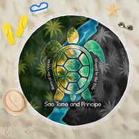 Sea Turtle Sao Tome and Principe Beach Blanket with Ocean Tide and Tropical Palm Design