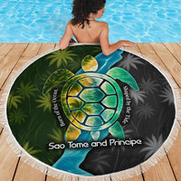 Sea Turtle Sao Tome and Principe Beach Blanket with Ocean Tide and Tropical Palm Design
