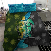Sea Turtle Sao Tome and Principe Bedding Set with Ocean Tide and Tropical Palm Design