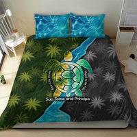 Sea Turtle Sao Tome and Principe Bedding Set with Ocean Tide and Tropical Palm Design