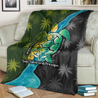 Sea Turtle Sao Tome and Principe Blanket with Ocean Tide and Tropical Palm Design