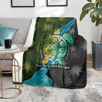 Sea Turtle Sao Tome and Principe Blanket with Ocean Tide and Tropical Palm Design
