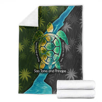Sea Turtle Sao Tome and Principe Blanket with Ocean Tide and Tropical Palm Design