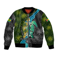 Sea Turtle Sao Tome and Principe Bomber Jacket with Ocean Tide and Tropical Palm Design