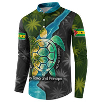 Sea Turtle Sao Tome and Principe Button Sweatshirt with Ocean Tide and Tropical Palm Design