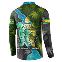 Sea Turtle Sao Tome and Principe Button Sweatshirt with Ocean Tide and Tropical Palm Design