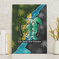 Sea Turtle Sao Tome and Principe Canvas Wall Art with Ocean Tide and Tropical Palm Design
