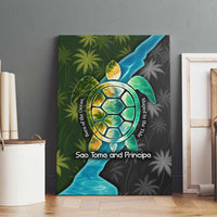 Sea Turtle Sao Tome and Principe Canvas Wall Art with Ocean Tide and Tropical Palm Design