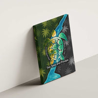 Sea Turtle Sao Tome and Principe Canvas Wall Art with Ocean Tide and Tropical Palm Design