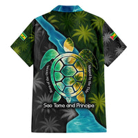 Sea Turtle Sao Tome and Principe Family Matching Long Sleeve Bodycon Dress and Hawaiian Shirt with Ocean Tide and Tropical Palm Design