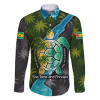 Sea Turtle Sao Tome and Principe Family Matching Off Shoulder Maxi Dress and Hawaiian Shirt with Ocean Tide and Tropical Palm Design