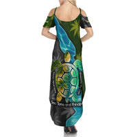 Sea Turtle Sao Tome and Principe Family Matching Summer Maxi Dress and Hawaiian Shirt with Ocean Tide and Tropical Palm Design