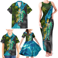 Sea Turtle Sao Tome and Principe Family Matching Tank Maxi Dress and Hawaiian Shirt with Ocean Tide and Tropical Palm Design