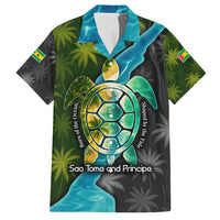 Sea Turtle Sao Tome and Principe Family Matching Tank Maxi Dress and Hawaiian Shirt with Ocean Tide and Tropical Palm Design